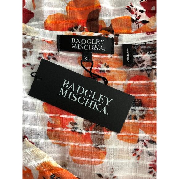 Badgley Mischka Floral Top Women's XL Long Sleeves with Ruffles NEW - Picture 6 of 9